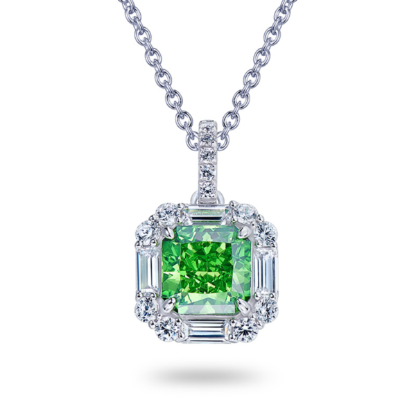 Green Diamond Necklace Women 925 Sterling Silver Square Diamond Clavicle Necklace