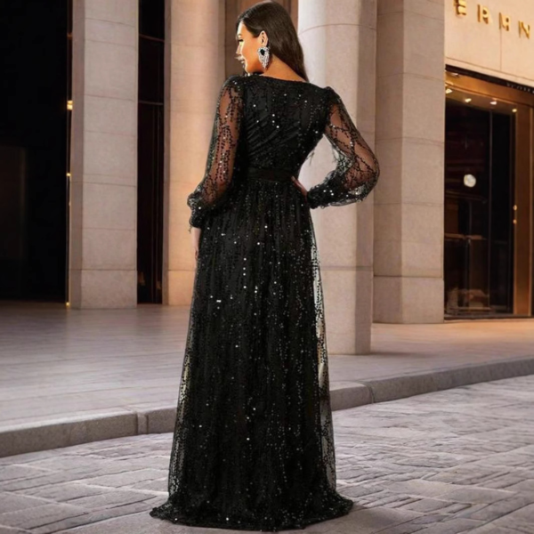 Sequined Deep V Mid-Waist Banquet Long Evening Dress - Image 4